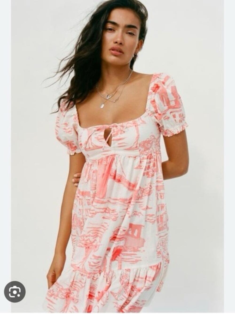 Urban Outfitters Orange Cream Puff Sleeve Mini Dress XS